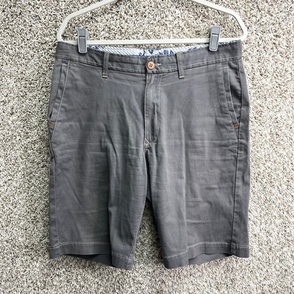 Tommy Bahama Shorts Men's 33 Gray Cotton Blend Flat Front Chino